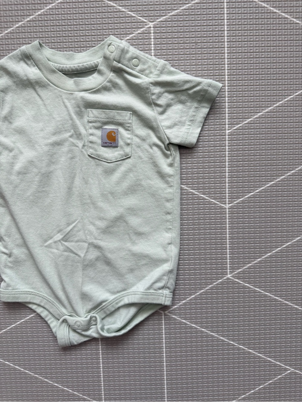 Carhartt|Baby boy or gender neutral Short-Sleeve Pocket Bodysuit onesie•Mint 9M